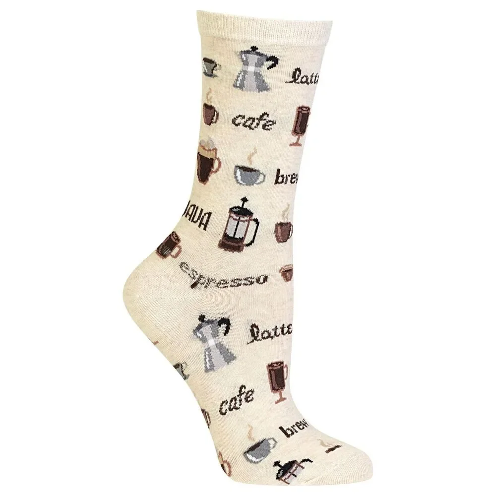 New HotSox Women Coffee Crew Socks Size 4-10.5‎ Espresso Cafe French Press